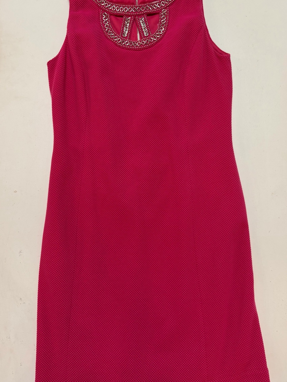 Peter Nygard Beaded Neckline Hot Pink Sleeveless Shift Dress